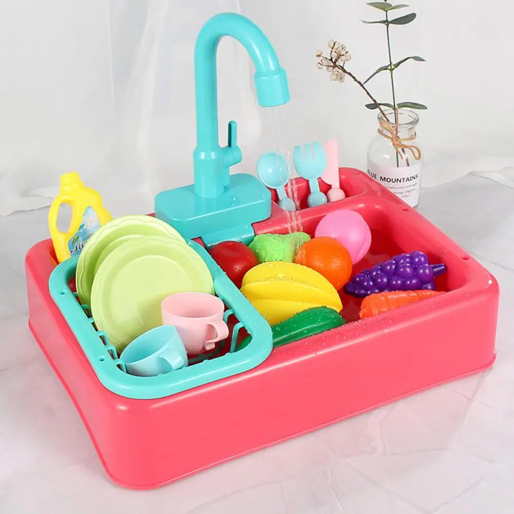 Children Kitchen Sink Toys Electric Circulating Water Dishwashing Vegetable Washing Basin Playing House Toys Gifts For Kids